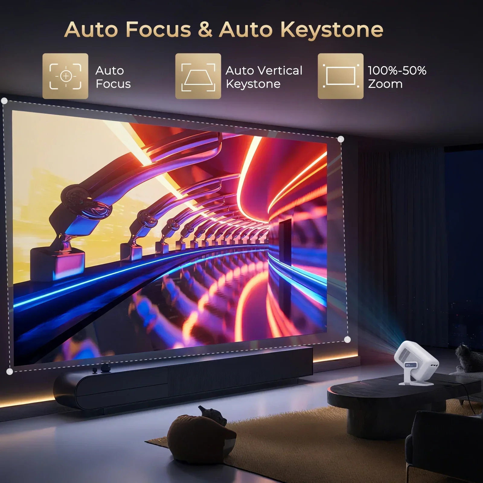 LynCast 4K X3AQ Projector, 1080P, 500 ANSI, Auto Focus - Image 3