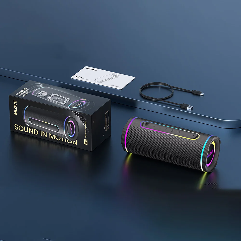 MLOVE E80 Portable Bluetooth Speaker with RGB Lighting - Image 6
