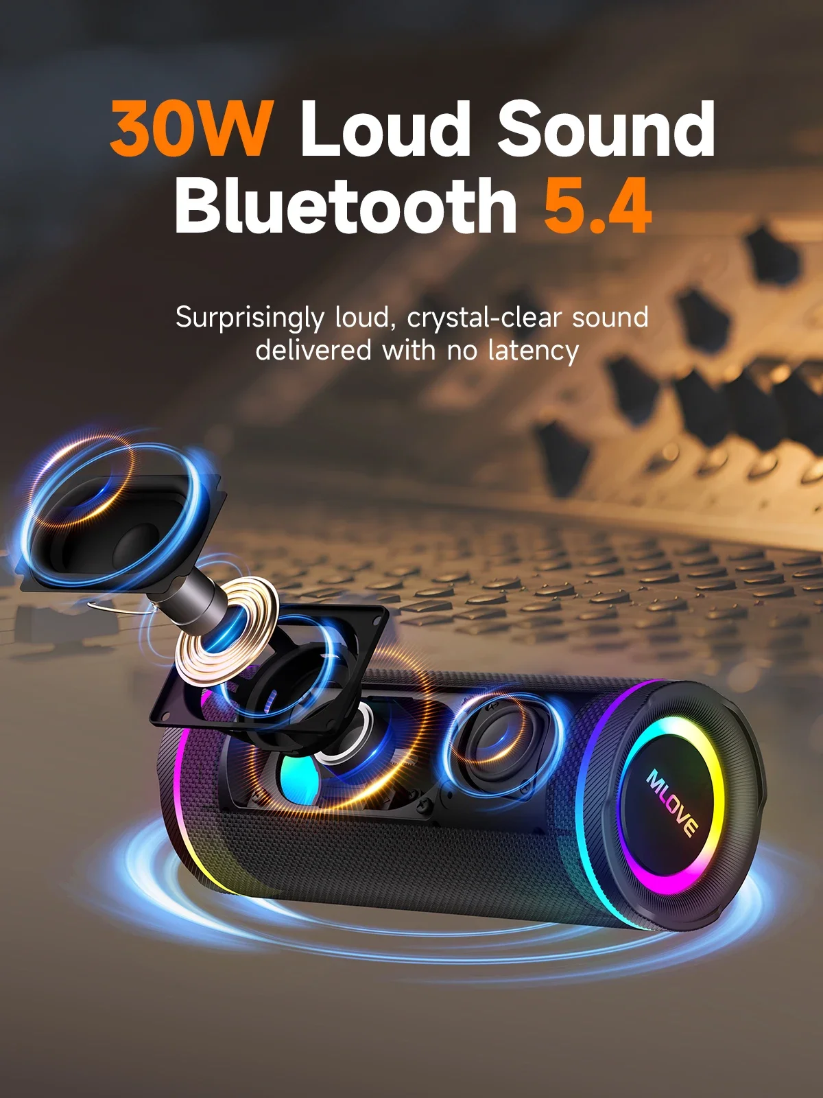 MLOVE E80 Portable Bluetooth Speaker with RGB Lighting - Image 3