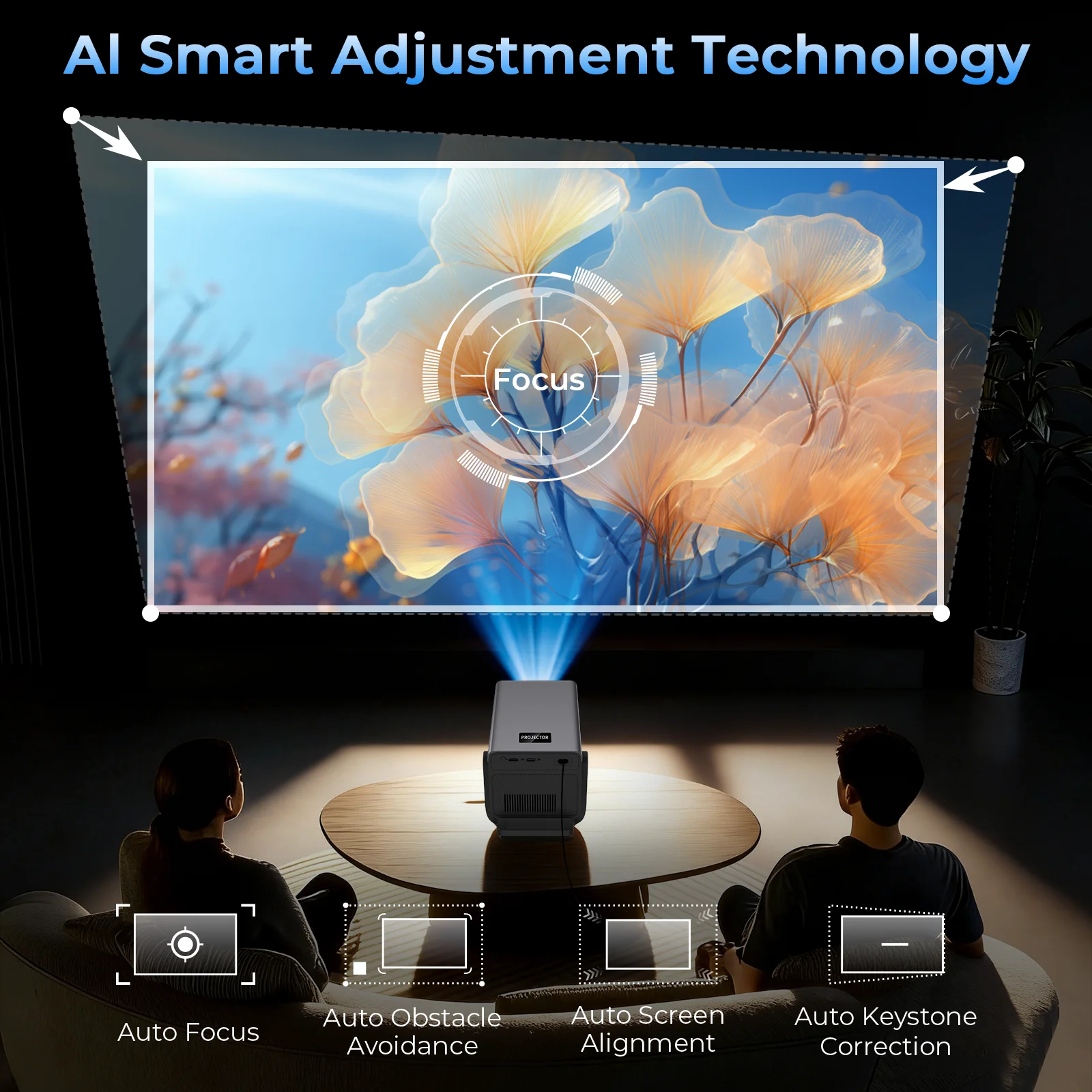 Lyncast X7 1080P Projector, 2000 ANSI, Android 14, Auto Focus - Image 4